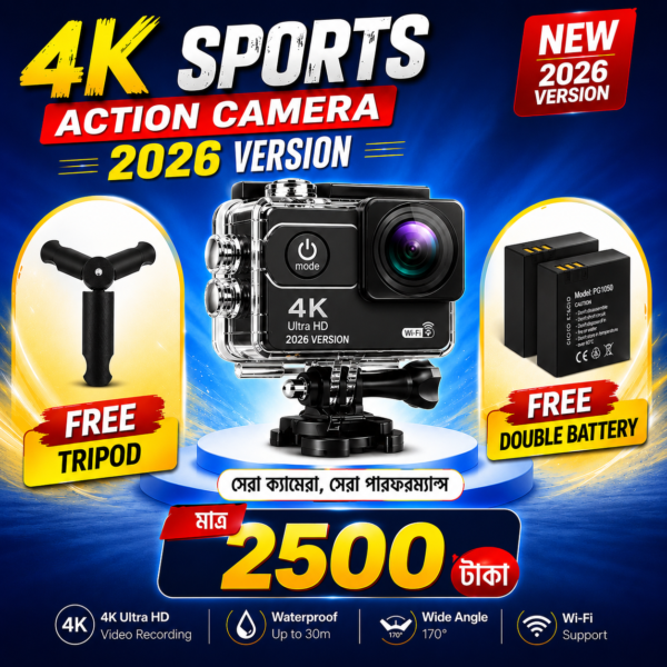 4K Ultra HD Action Camera with Tripod Free