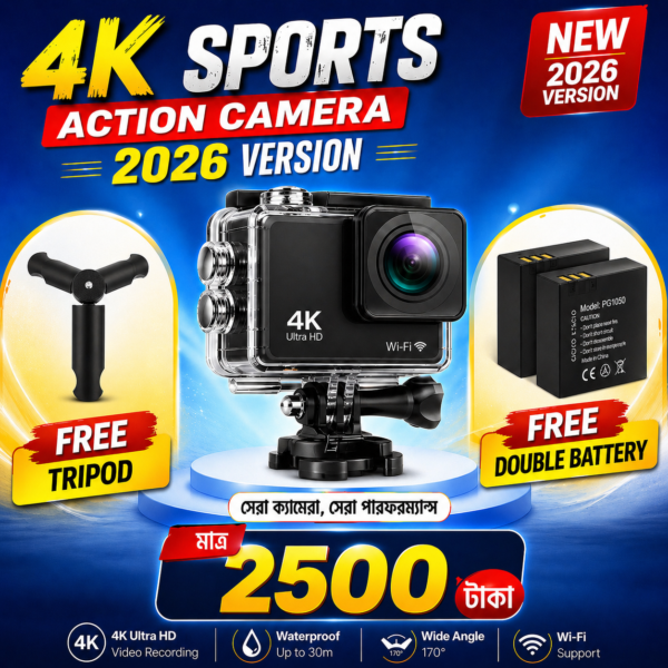4K Ultra HD Action Camera with Tripod Free